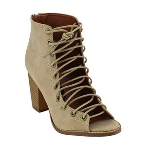 Beston Lace Up Heel Peep Toe Ankle Booties Sandals